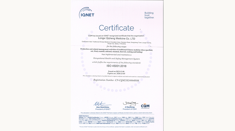 职业安全治理系统认证证书（英文）